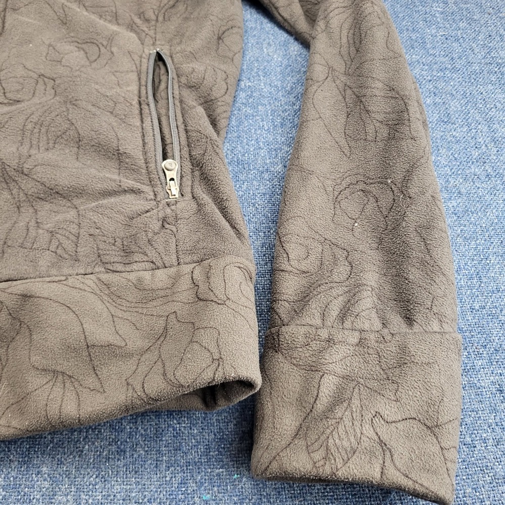 The North Face Womens Gray Floral Etched Quarter Zip Fleece Hoodie Size Medium - Picture 2 of 11